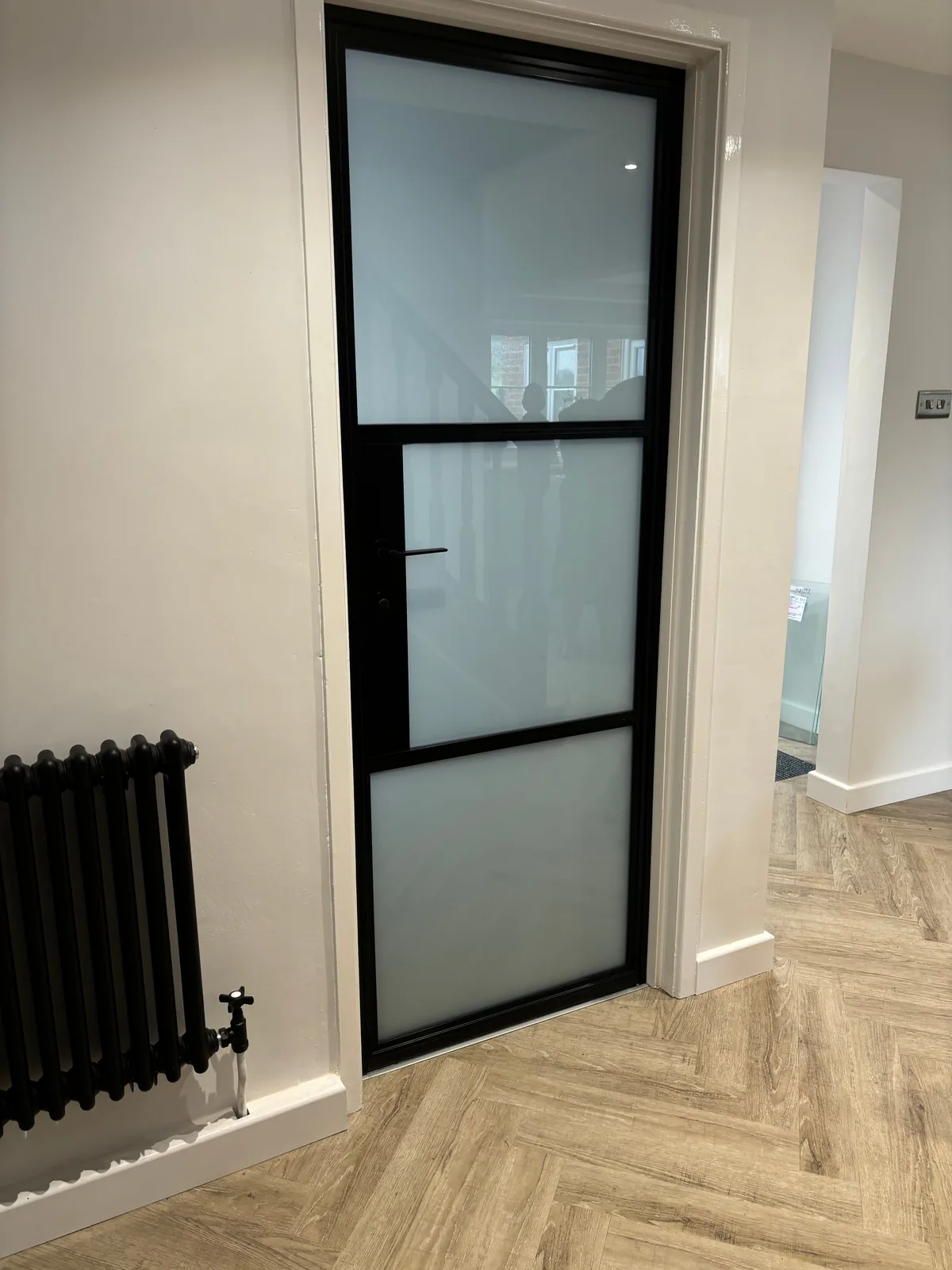 The finished frosted door, closer in, by Heritage Windows and Doors in the West Midlands
